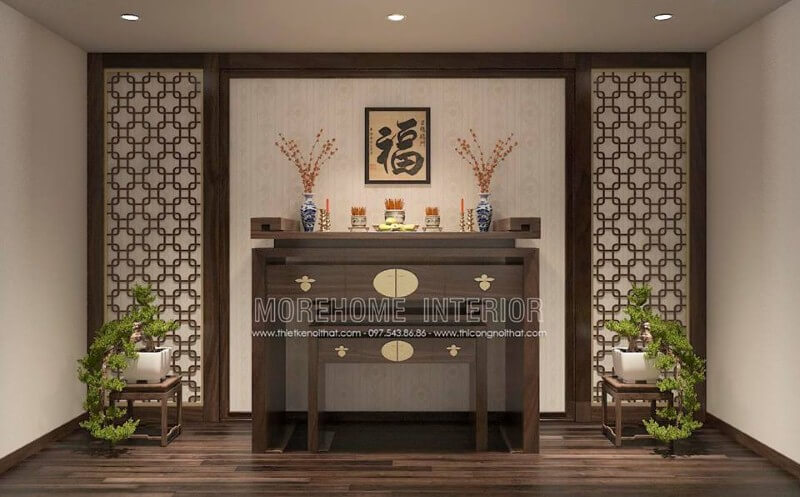Vách gỗ CNC đẹp, sang trọng cho phòng thờ. Mẫu thiết kế nội thất chung cư đẹp